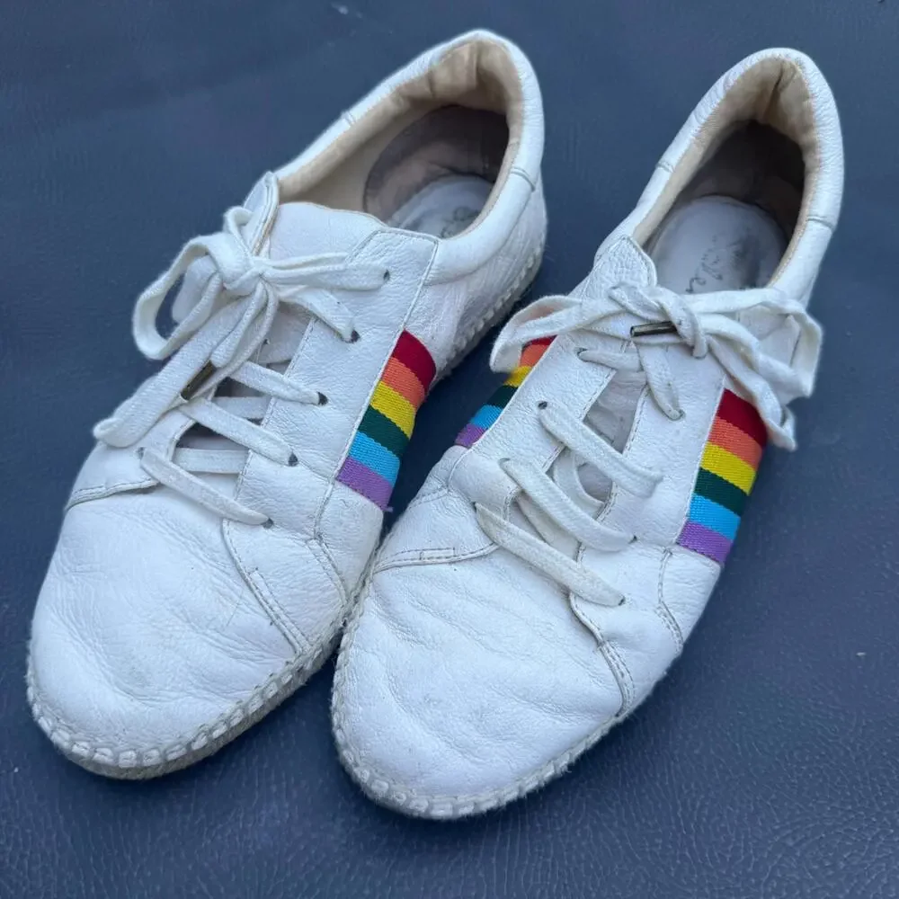 Splendid Women's Size 8 Sada Rainbow Stripe Espadrille Leather Sneakers‎
